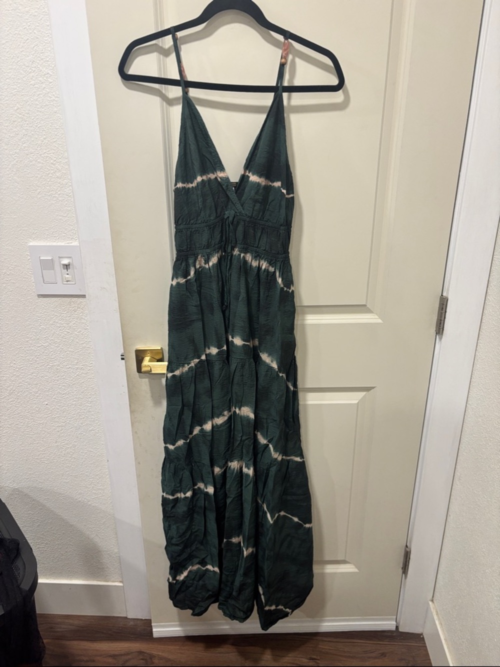 Deep Green Tie-Dye V-Neck Spaghetti Strap Maxi Dress